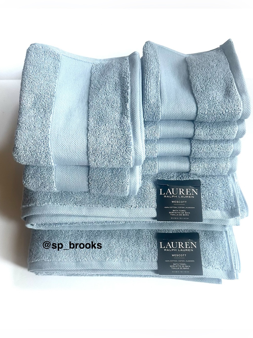 🎁8PC LAUREN Ralph Lauren Wescott Bath Towel Set - Stonewash Blue - 8 Pieces